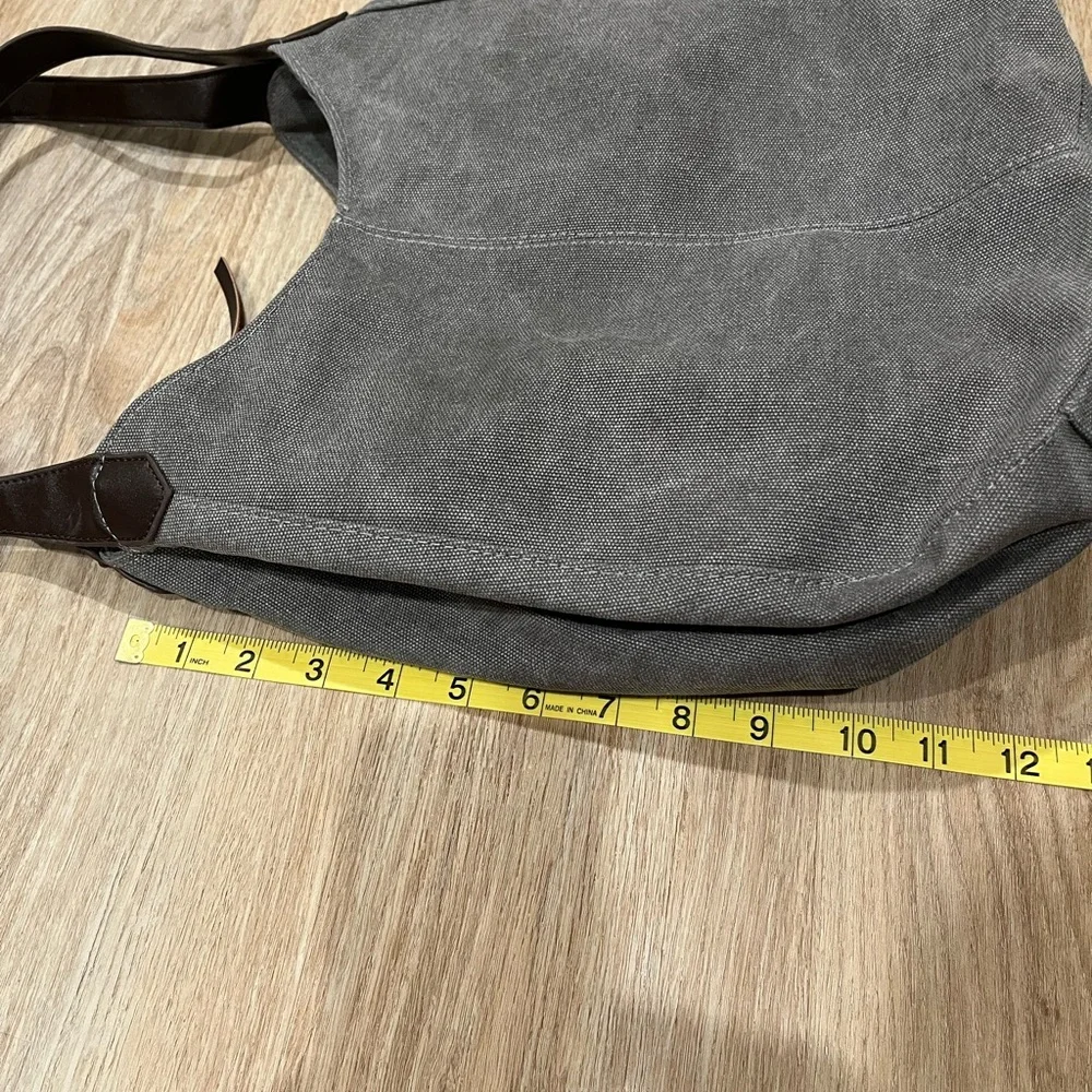 Canvas Hobo Bag in Gray with Leather Trim